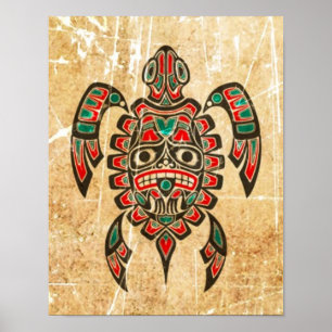 Póster Tortuga de mar rasguñada y llevada del alcohol del