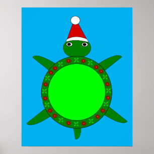 Póster Tortuga de Navidades cortos con caparazón de flore