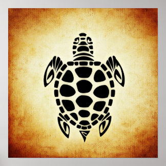 Póster Tortuga de tortuga tribal de color marrón