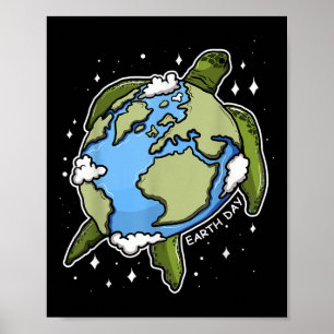 Póster Tortuga del Día de la Tierra Globo Terrestre Prote