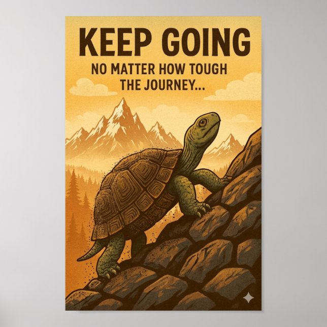Póster Tortuga Determinada Subiendo Pendiente Rocosa Moti (Frente)