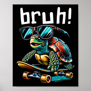 Póster Tortuga Divertida En Monopatín Patinando Gafas
