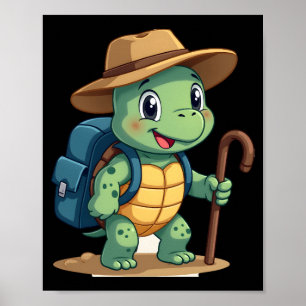 Póster Tortuga Divertida Gráfica de Caminata Camping Aman