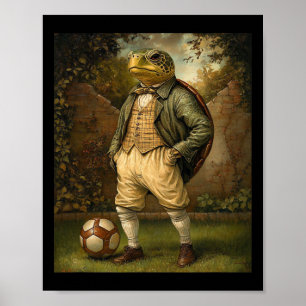 Póster Tortuga Divertida Jugando Fútbol Gráfico Tortuga E