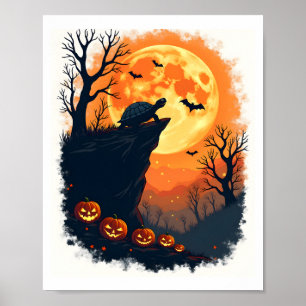 Póster Tortuga Divertida Silueta de Halloween de Tortuga