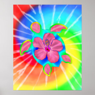 Póster Tortuga e hibisco tropicales de Honu