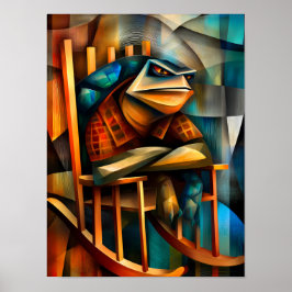 Póster Tortuga encantadora: mecedora de gruñón cubista