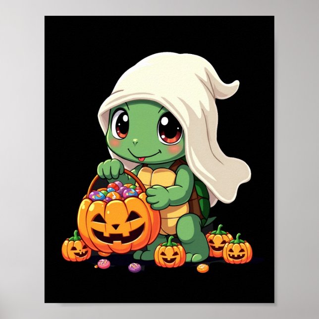 Póster Tortuga fantasma de Halloween linda con dulces (3) (Frente)