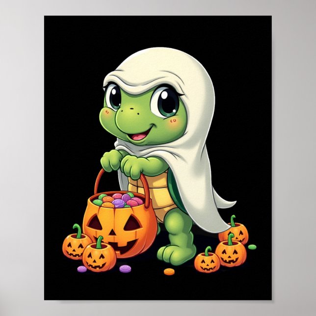 Póster Tortuga fantasma de Halloween linda con dulces (4) (Frente)
