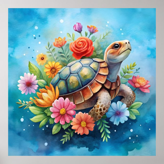 Póster Tortuga floral (Frente)