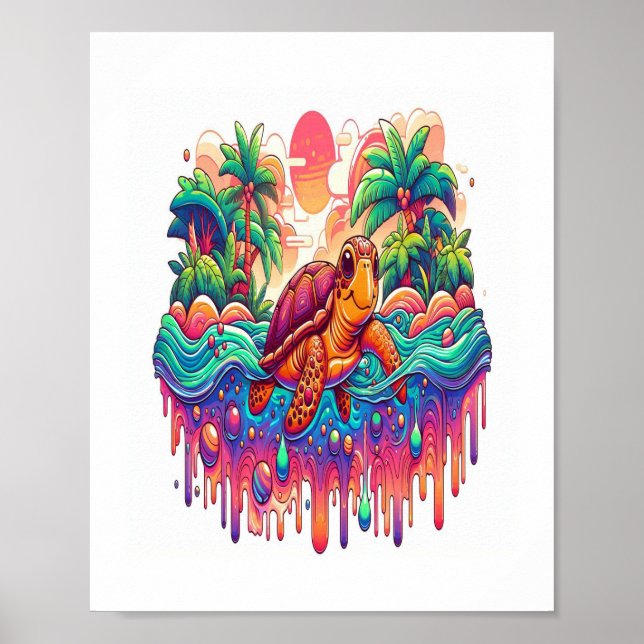 Póster Tortuga flota en un jardín líquido. (Frente)