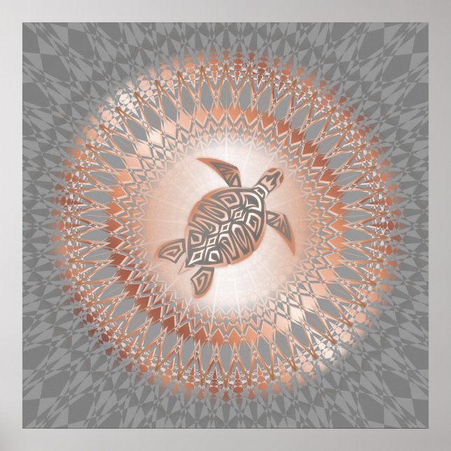 Póster Tortuga Gris Oro Y Mandala Rosa (Frente)