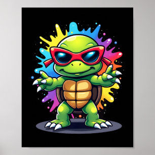 Póster Tortuga Linda Con Gafas De Sol Salpicadura De Pint
