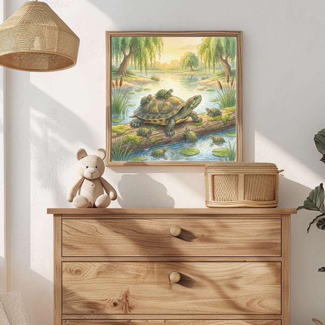 Póster Tortuga Mamá y Crías en Vivero de Estanque (Subido por el creador)