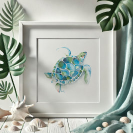 Póster Tortuga marina acuarela