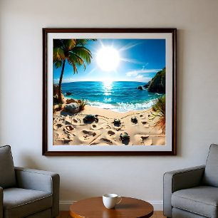 Póster Tortuga Marina Acuarela Turquesa Costera Zen