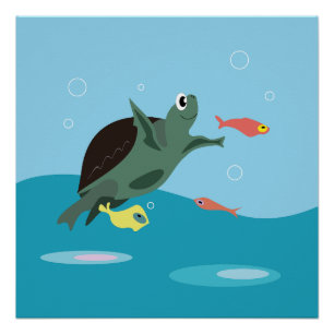 Póster Tortuga Marina Adorable Bajo el Arte del Mar