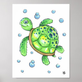Póster Tortuga Marina Adorable Bebé