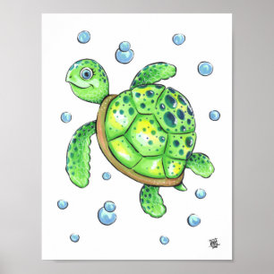 Póster Tortuga Marina Adorable Bebé
