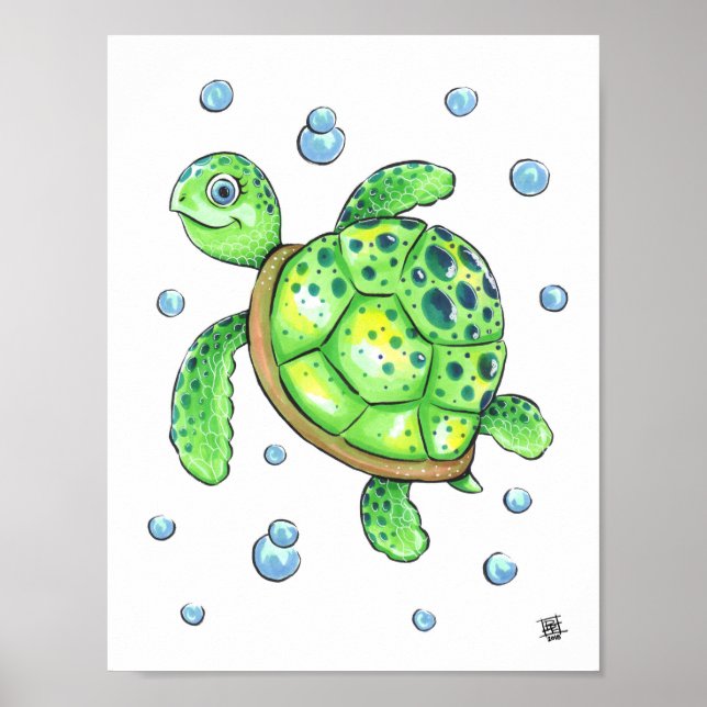 Póster Tortuga Marina Adorable Bebé (Frente)