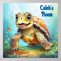 Tortuga Marina Adorable en el Océano Caricatura Pe