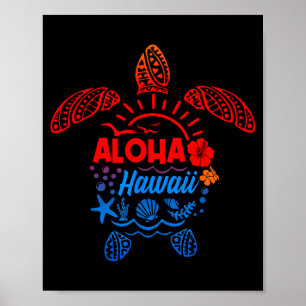 Póster Tortuga marina aloha hawaiano tropical verano play