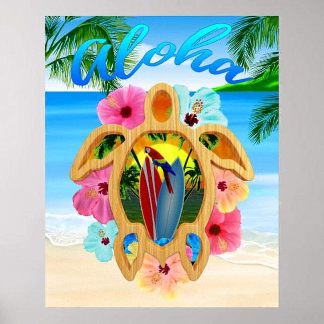 Póster Tortuga marina Aloha Honu 2 (Frente)