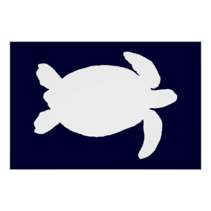 Póster Tortuga marina azul y blanca