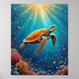 Póster Tortuga marina bajo el agua