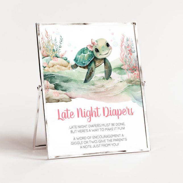 Póster Tortuga marina chica Baby Shower (A Little Hatching Is On the Way Baby Shower Late Night Diapers Sign)