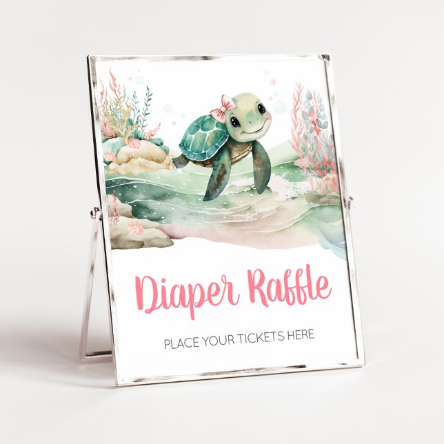 Póster Tortuga marina chica Baby Shower Diaper Raffle (A Little Hatching Is On the Way Baby Shower Diaper Raffle Sign)
