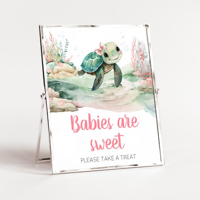 Póster Tortuga marina chica Baby Shower Los bebés son dul (A Little Hatching Is On the Way Baby Shower Babies are Sweet Sign)