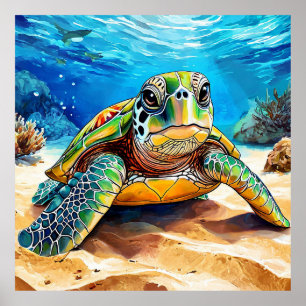Póster Tortuga marina colorida