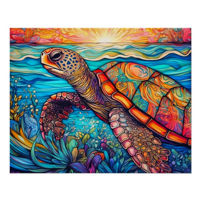 Póster Tortuga marina colorida (Anverso)