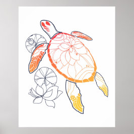 Póster Tortuga marina con ráfaga de sol