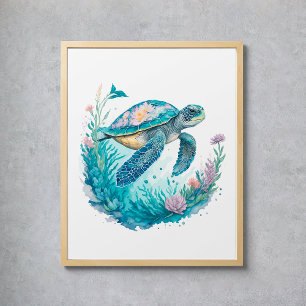 Póster Tortuga marina de acuarela animal marino