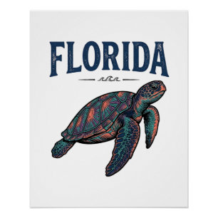Póster Tortuga marina de Florida grabado vintage gráfico_