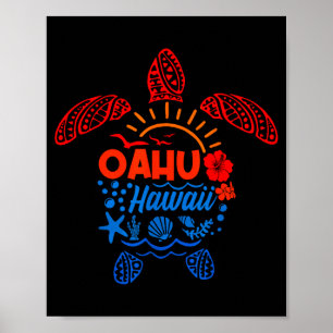 Póster Tortuga marina de Oahu hawaiana tropical verano pl