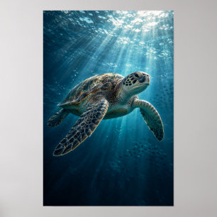 Póster Tortuga Marina Deslizándose a Través del Océano Az