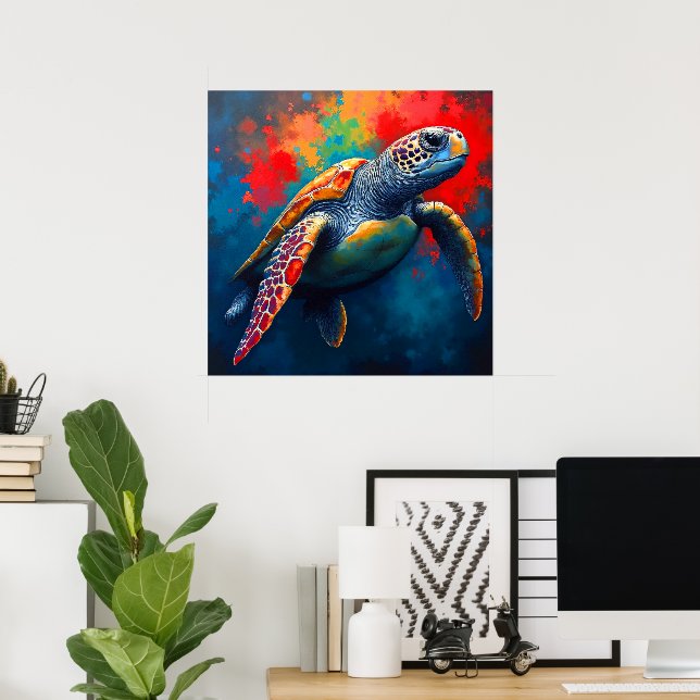Póster Tortuga marina en mar profundo (Oficina en casa)