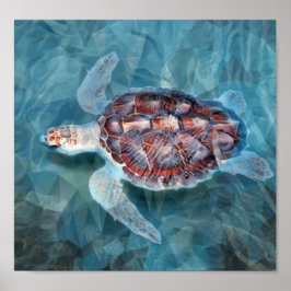 Póster Tortuga marina en olas turquesas