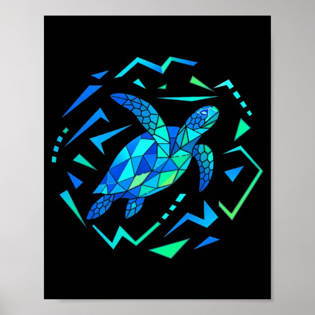 Póster Tortuga marina geométrica masculina con patrones v (Frente)