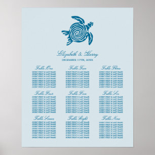 Póster Tortuga marina, gráfico de asientos de la playa az