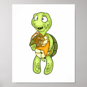 Póster Tortuga marina Jugador de Cuerno francés niños Cue
