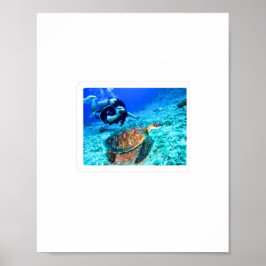 Póster Tortuga Marina Majestuosa y Buzo - Aventuras en el