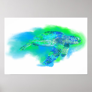 Póster Tortuga marina nadadora