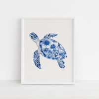 Tortuga marina nadadora - Azul costero en beige