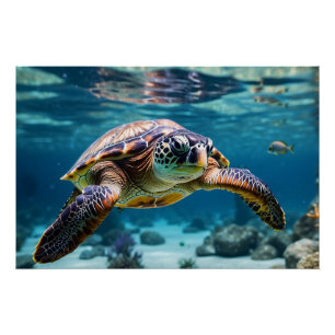 Póster Tortuga marina nadando en el océano