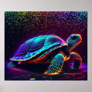 Póster Tortuga marina neón