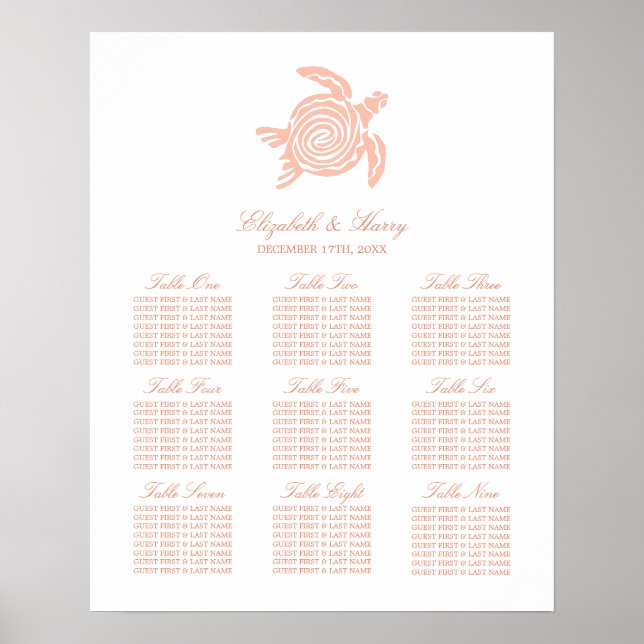 Póster Tortuga marina oceánica, placa de asiento de playa (Frente)